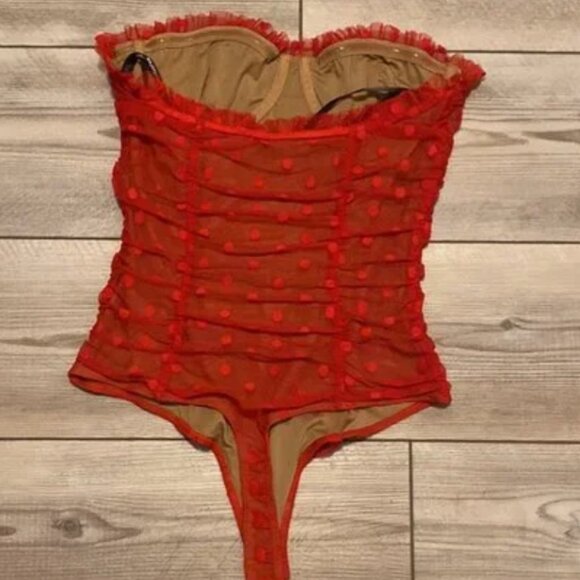 MAJORELLE Wyn Polka Dot Bodysuit- Red- Size M (Worn Once) - Picture 6 of 6